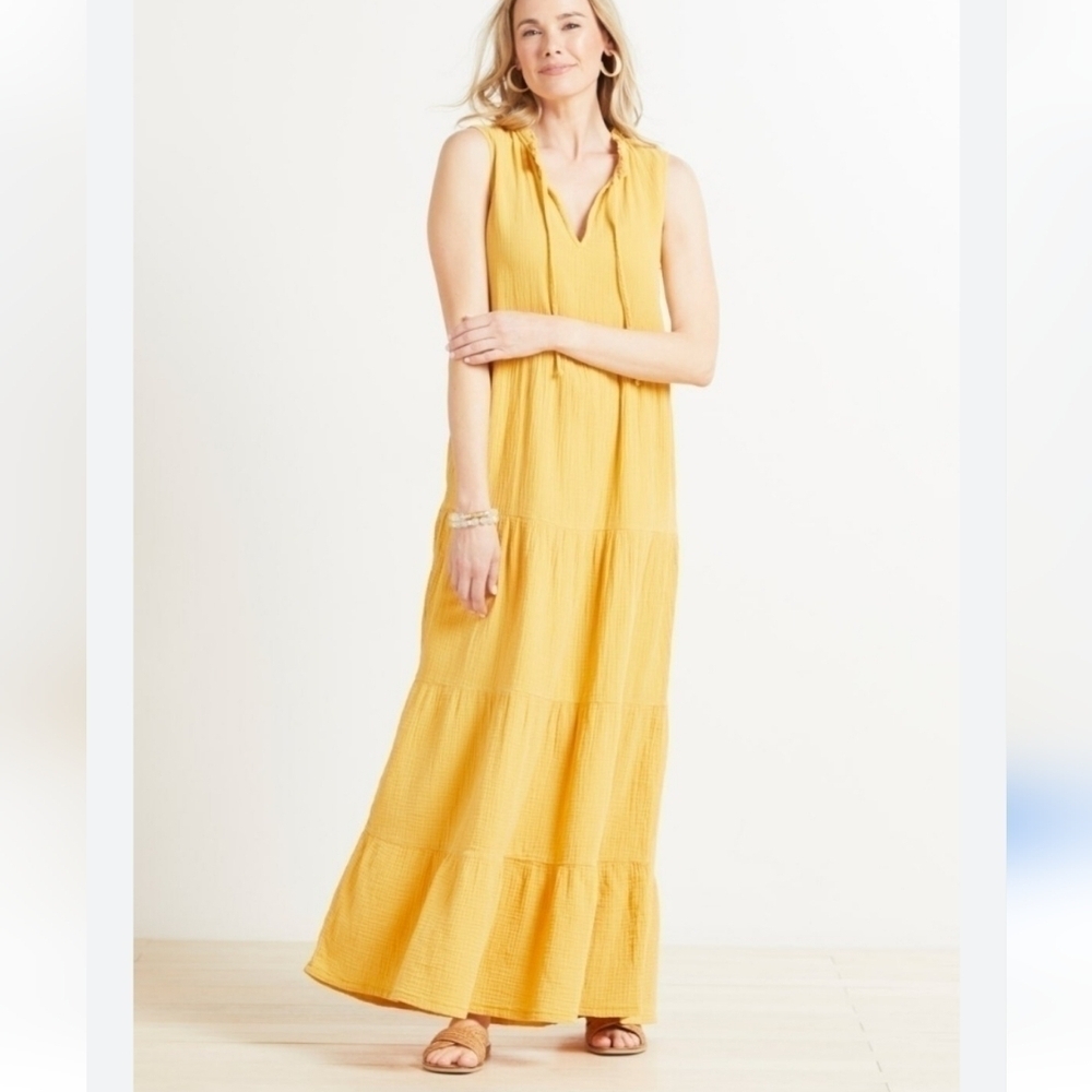 Evereve Georgia gauze yellow tiered maxi dress size XS